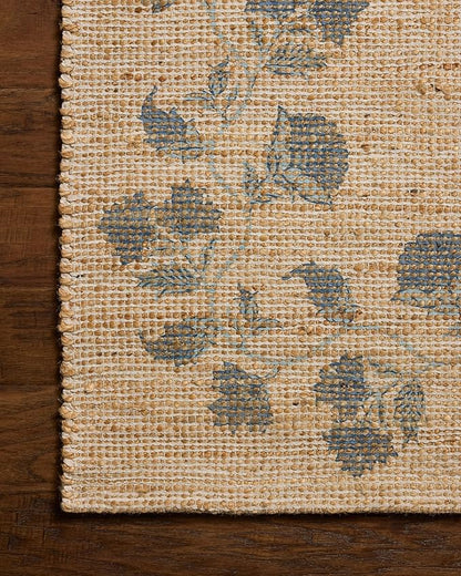 Loloi Chris Loves Julia Rue Collection RUE-05 Natural/Denim 7'-6" x 9'-6" Area Rug Jute Neutral Floral Living Room Bedroom Rug