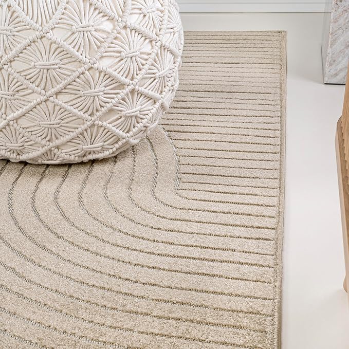 JONATHAN Y Hallie High-Low Curve Beige/Cream 5x8 Indoor/Outdoor Area Rug, Minimalist Geometric, Pet Friendly, for Patio, Backyard, Living Room, Bedroom, Office, Hose-Washable (SCN100D-5)