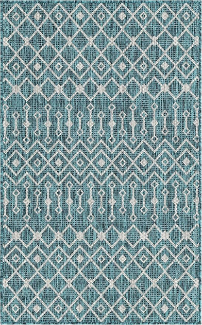 Unique Loom Outdoor Trellis Collection Area Rug - Tribal Trellis (3' 3" x 5' 3" Rectangle, Teal/ Ivory)