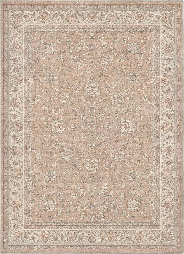 Well Woven Asha Rome Beige Cream 5'3" x 7'3" Area Rug - Oriental Floral Pattern, Easy Clean, Floor-Friendly Backing - for Living Room, Bedroom, and Dining Room