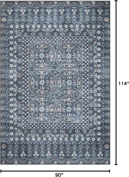 Loloi Rifle Paper Co. Maison Collection MAO-03 Rosette Blue 7'-6" x 9'-6", .19" Pile Height, Area Rug