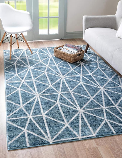 Rugs.com Lattice Trellis Collection Rug – 5' x 8' Blue Low-Pile Rug Perfect for Living Rooms, Large Dining Rooms, Open Floorplans