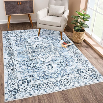 Bloom Rugs Caria Washable Non-Slip 9x12 Rug - Blue Traditional Area Rug for Living Room, Bedroom, Dining Room, and Kitchen - Exact Size: 9' x 12'