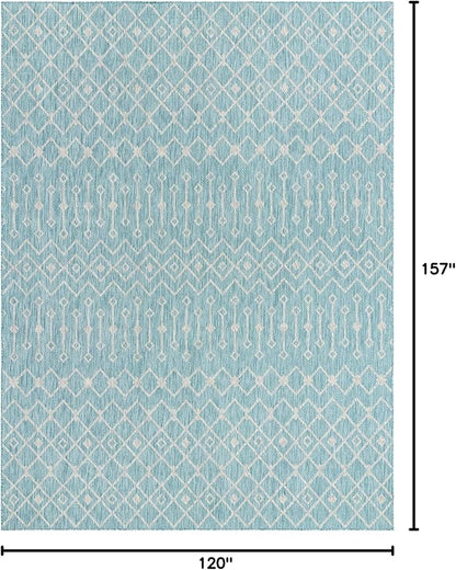 Unique Loom Outdoor Trellis Collection Area Rug - Tribal Trellis (10' x 13' 1" Rectangle, Aqua/ Ivory)