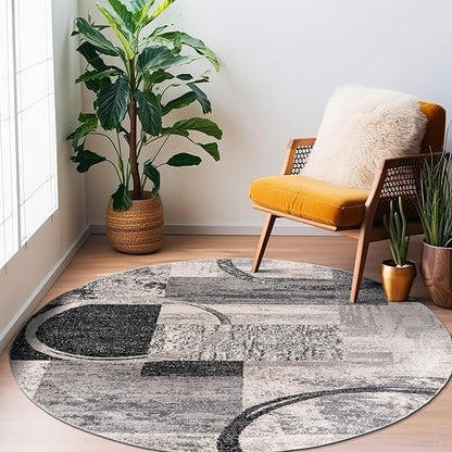 Rugshop Contemporary Abstract Circle Design Soft Area Rug 6' 6" Round Cream