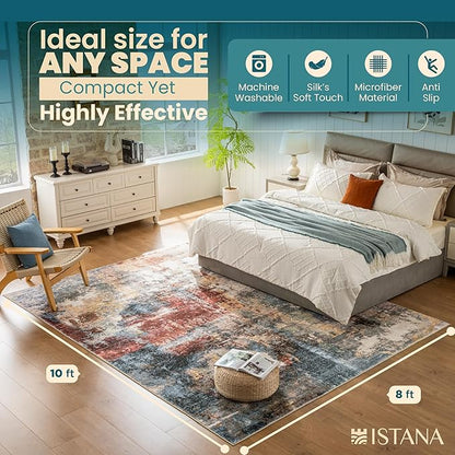 Istana 8x10 Area Rug - Multi/Red 8x10 Rugs for Living Room - Foldable Rugs for Bedroom - Stain Resistant Washable Rug - Eco-Friendly Area Rugs - Easy to Clean Living Room Rug