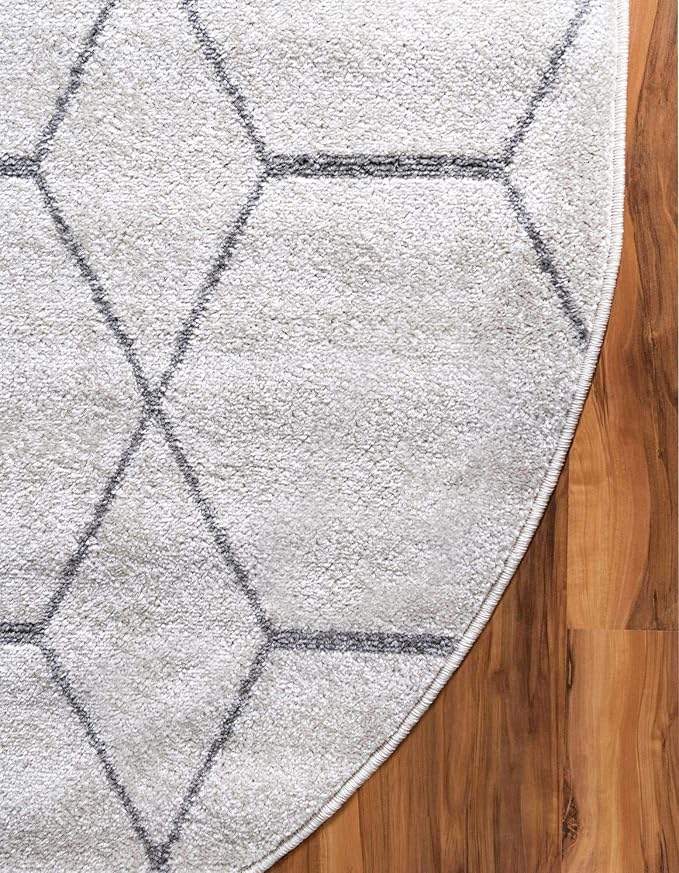 Unique Loom Trellis Frieze Collection Area Rug - Geometric (4' x 6' Oval, Ivory/ Gray)