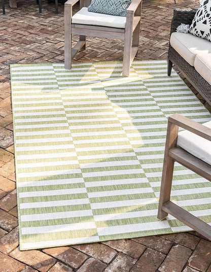 Unique Loom Outdoor Striped Collection Area Rug - Striped (9' x 12' Rectangle, Green/Ivory)
