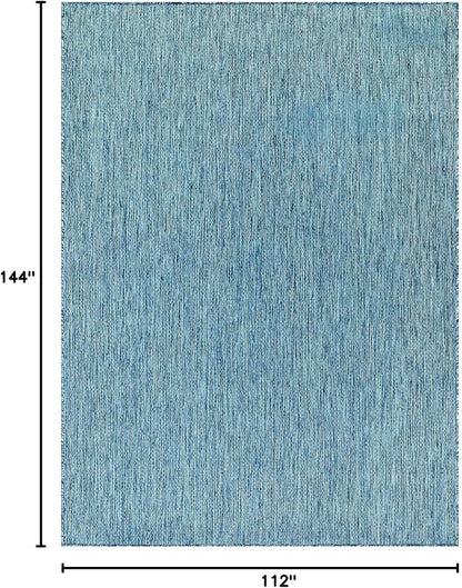 Beverly Rug Indoor Outdoor Rug 9x12, Washable Outside Carpet for Patio, Deck, Porch, Solid Modern Area Rug, Water Resistant, Aqua Blue