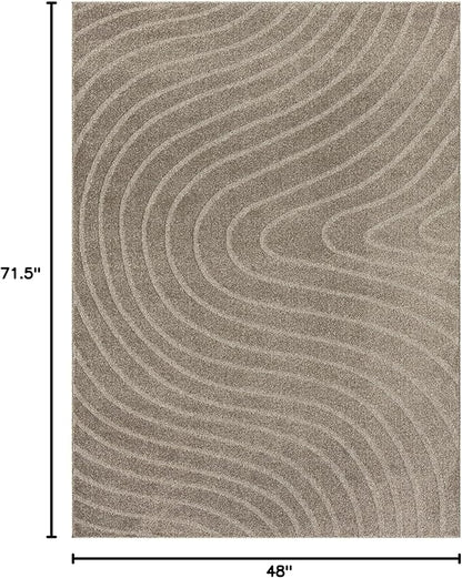 LUXE WEAVERS Modern Geometric Wave Taupe 4x6 Area Rug