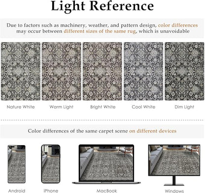 Vintage Area Rug 3x5 Black Entryway Office Washable Carpet Non Slip Bedroom Indoor Living Room Door Mat Low Pile Traditional Distressed Retro Accent Rug for Dining Room Bathroom Kitchen