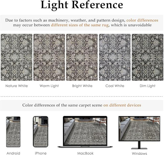 Vintage Area Rug 3x5 Black Entryway Office Washable Carpet Non Slip Bedroom Indoor Living Room Door Mat Low Pile Traditional Distressed Retro Accent Rug for Dining Room Bathroom Kitchen