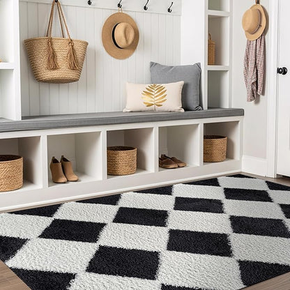 Rugshop Diamond Wave Pattern Shag Area Rug Anthracite Dark Gray 4' x 6' Ideal for Small Living Rooms, Offices, or Beside The Bed