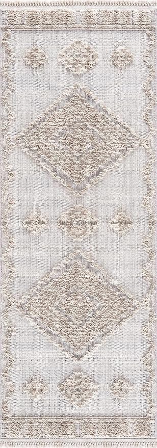 Hauteloom Ampusungan Hallway, Kitchen Runner Rug - Geometric - Charcoal, Cream, Beige - 2'7" x 10'