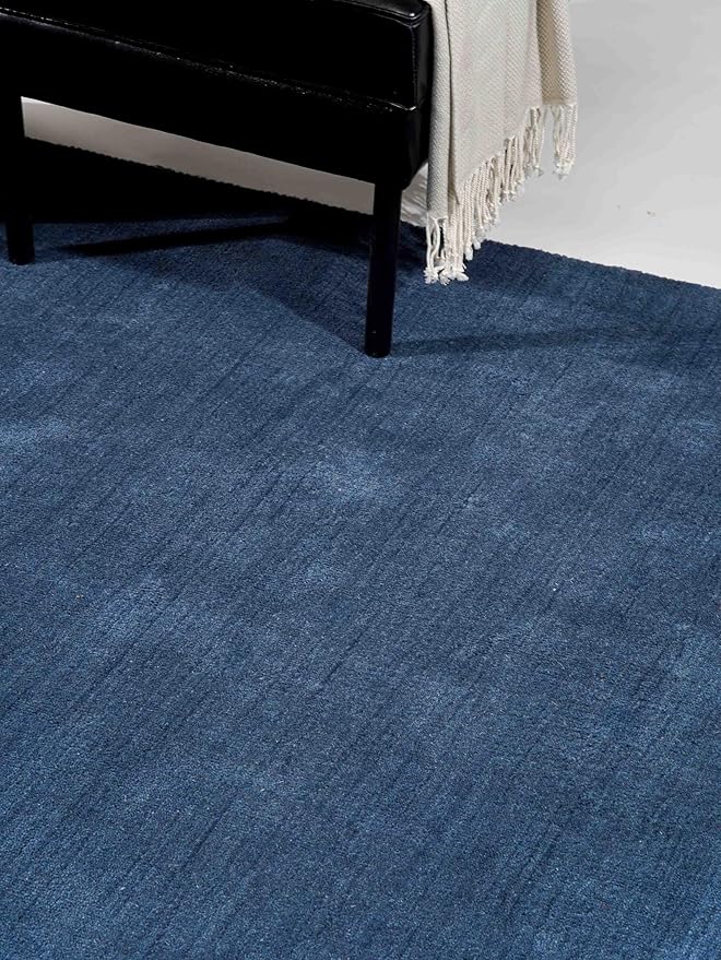 Rugsotic Carpets Hand Knotted Gabbeh Wool 9'x12' Area Rug Solid Blue L00111