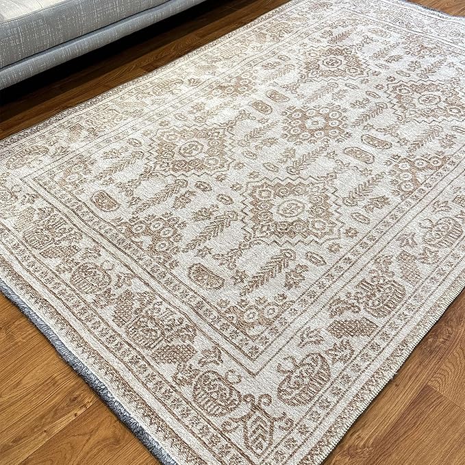 Alfa Rich 3x5 Beige Off White Washable Area Rugs for Living Room Bedroom Kitchen Dining Cotton Runner