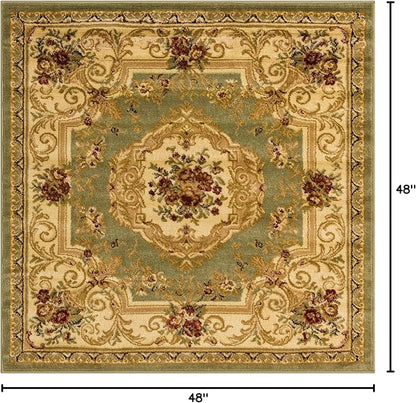 Rugs.com Chateau Collection Rug – 4 Ft Square Green Medium Rug Perfect for Living Rooms, Kitchens, Entryways