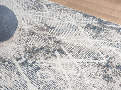 Adel Modern Area Rug for Living Room, 5x7 Rustic Distressed Abstract Blue Rug, Medium Pile Stain Resistant Carpet for Bedroom, Dining Room or Kitchen (5' x 7', Blue)
