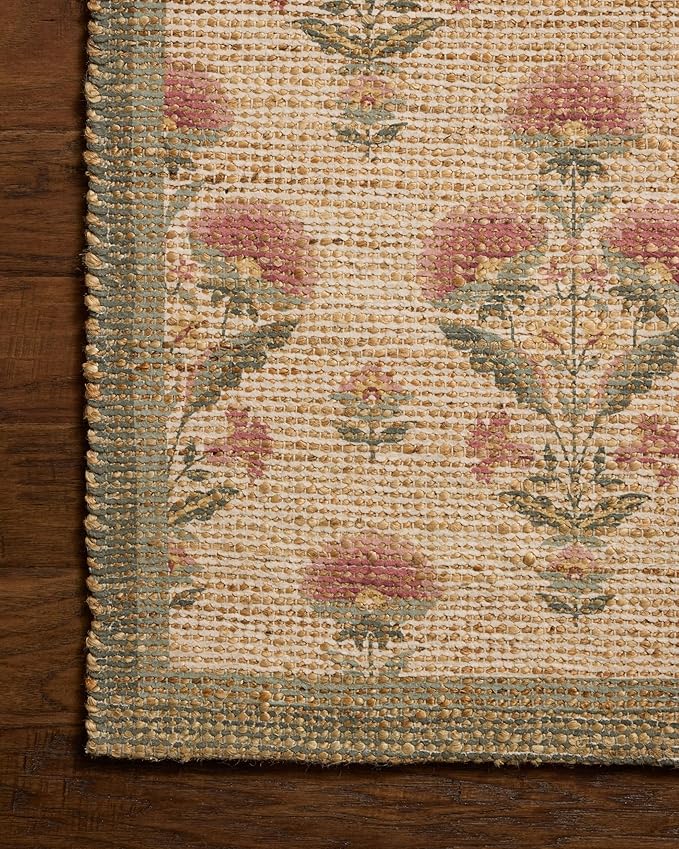 Loloi Chris Loves Julia Rue Collection RUE-01 Sage/Blush 5'-0" x 7'-6" Area Rug Jute Neutral Floral Living Room Bedroom Rug