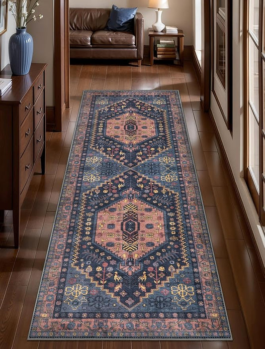 Ciicool 2x5ft Runner Rug, Hallway Wahshable Rugs Vintage Kitchen Carpet for Entrance Bedroom Bedside Living Room Kitchen Laundry Bathroom Decor