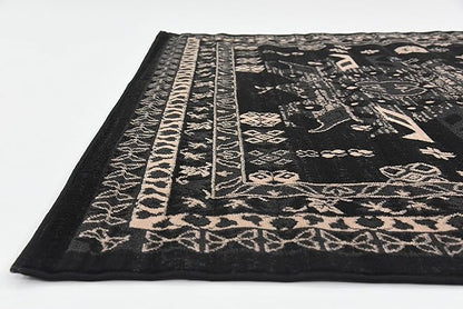 Unique Loom Taftan Collection Border Geometric Tribal Inspired Design Area Rug (6' 0 x 9' 0 Rectangular, Black/ Gray)