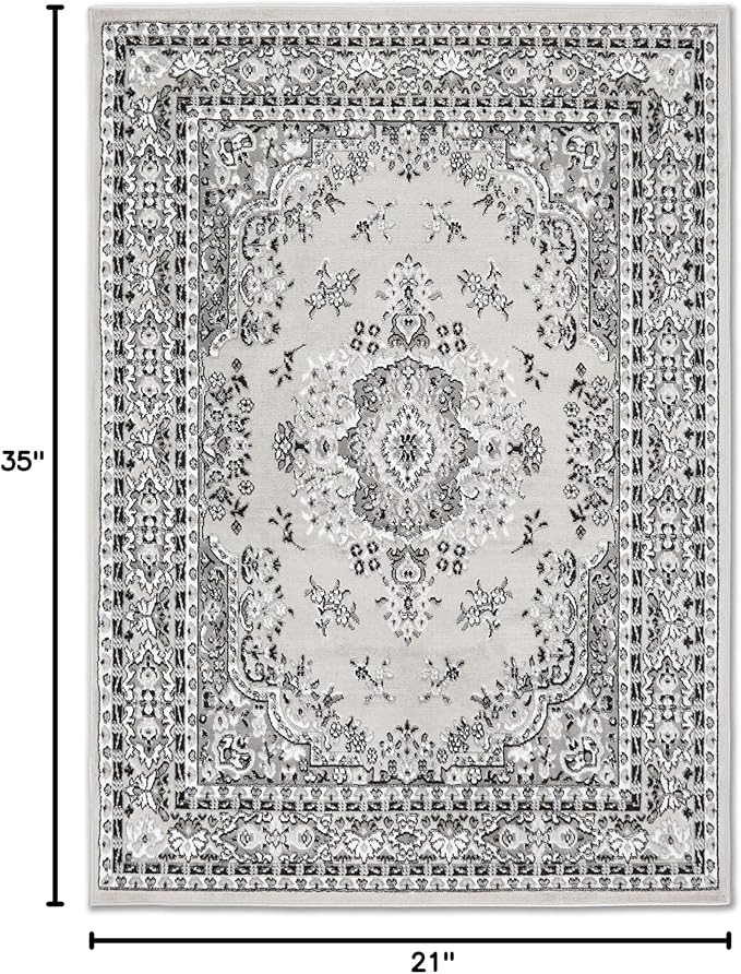 Home Dynamix Premium Sakarya Traditional Medallion Border Area Rug, Gray, 21"x35" Rectangle