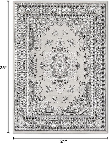 Home Dynamix Premium Sakarya Traditional Medallion Border Area Rug, Gray, 21"x35" Rectangle