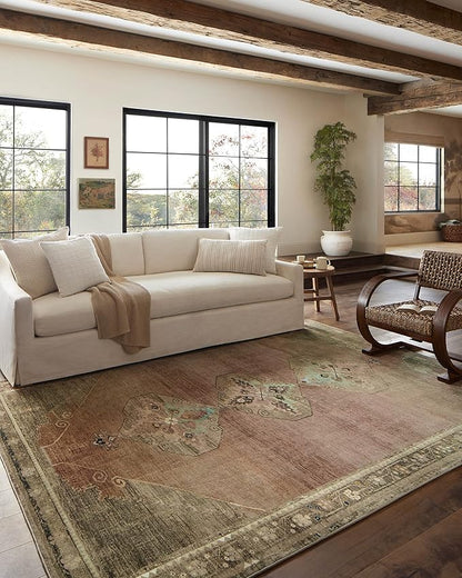 Loloi Magnolia Home by Joanna Gaines Sinclair Collection SIN-06 Clay/Tobacco 2'-3" x 3'-9", .25" Pile Height, Machine Washable, Accent Rug
