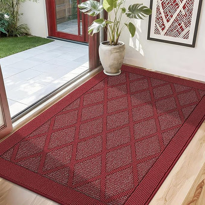 COSY HOMEER Non-Slip Door Mat 32"x48", Entryway Rugs Low Profile Absorbent Dirt Trapper Doormat for Front Entrance, Washable Polypropylene Entry Mat (Red)