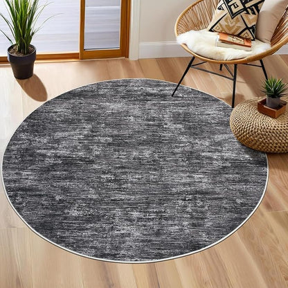RUGSREAL 3x3 Round Area Rug Small Washable Circle Rug Non Slip Stain Resistant Entry Mat Modern Solid Color Round Living Room Carpet Low Pile Soft Bedroom Mat Neutral Rug for Bedside Nursery, Grey