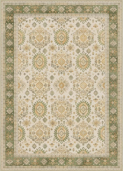 5x7 Area Rug Machine Washable Boho Rug for Living Room,Ultra-Thin Low Pile Carpet,Lightweight Indoor Printed Rug,Non Slip Floral Area Rug for Bedroom, Dining Room, Home Office,Green