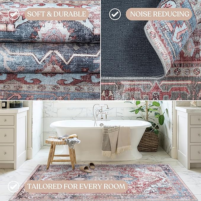 Washable Area Rug, Modern Farmhouse, Vintage, Turkish, Bohemian, Distressed, Oriental, Traditional, Rugs for Living Room, Dining, Bedroom, Office, Entryway, Foyer, (858rm, 2' x 3')