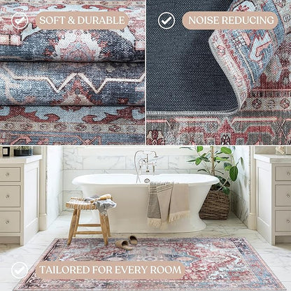 Washable Area Rug. Modern Farmhouse. Vintage. Turkish. Bohemian. Distressed. Oriental. Traditional. Rugs for Living Room. Dining. Bedroom. Office. Entryway. Foyer. (858RM, 2'5" x 6'5")