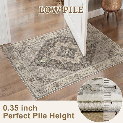 Tangsoo 2x5 Washable Runner Rug for Hallways, Non Slip Vintage, Soft Low Pile Long Runner, Print Distressed Grey Runners for Kitchen Bedroom Entryway Bathroom Living Room