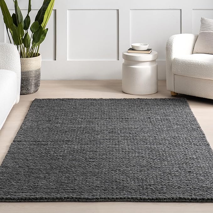 Nuloom Penelope Charcoal, 7'6" x 9'6", Hand-Braided, Wool & Cotton, Soft and Textured, High Traffic, Stain Resistant, Easy Clean, Durable Area Rug for Bedroom, Living Room, Dining, Foyer, Entryway