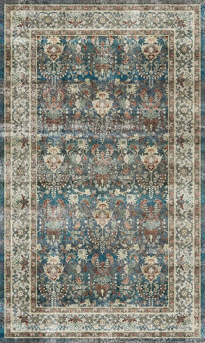Dripex Vintage Washable Area Rug - 3x5 Entryway Rug for Indoor Door Mat Low-Pile Non-Slip Bedside Rug Bedroom Oriental Medallion Floral Print Carpet Soft Accent Rug Farmhouse Office Home Decor
