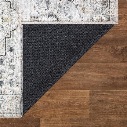 Bloom Rugs Caria Washable Non-Slip 10 ft Runner - Ivory/Gray/Caramel Traditional Runner for Entryway, Hallway, Bathroom, and Kitchen - Exact Size: 2'6" x 10'