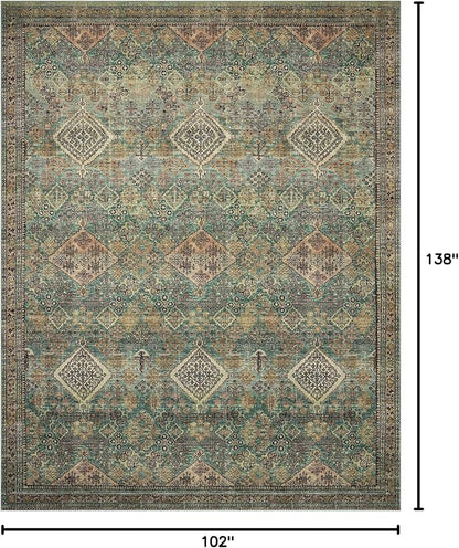 Loloi Magnolia Home by Joanna Gaines Sinclair Collection SIN-03 Turquoise/Multi 8'-6" x 11'-6", .25" Pile Height, Machine Washable, Area Rug