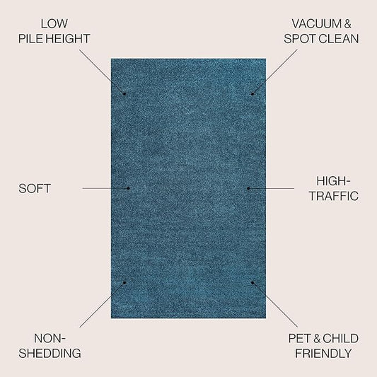 JONATHAN Y Haze Solid Low-Pile Turquoise Indoor Area Rug 12x15, Coastal,Bohemian,Minimalist,Classic, Easy-Cleaning for Living Room,Bedroom,Kitchen,Pet Friendly,Non-Shedding (SEU100H-15)