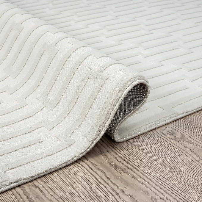 Abani Cream Area Rug for Living Room, Bedroom -Geometric Pattern - 8 x10 -Durable & Easy to Clean