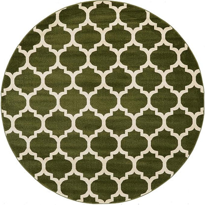 Rugs.com Lattice Collection Rug – 8 Ft Round Dark Green Medium Rug Perfect for Kitchens, Dining Rooms