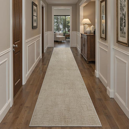 Art&Tuft 2x10 Runner Rug - Washable Runner Rugs, Non-Slip Runner Rug for Hallway, High Low Pile Textured Stripe 2x10 Rug Runner Throw Carpet for Entrance Bedroom Living Room Kitchen, Beige