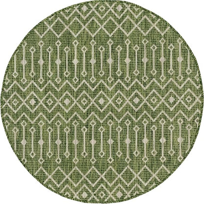 Unique Loom Outdoor Trellis Collection Area Rug - Tribal Trellis (5' 3" Round, Green/ Natural)