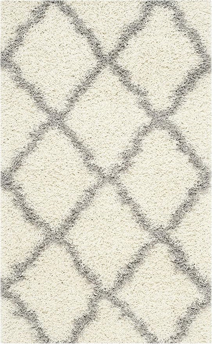 SAFAVIEH Dallas Shag Collection Accent Rug - 3' x 5', Ivory & Grey, Trellis Design, Non-Shedding & Easy Care, 1.5-inch Thick Ideal for High Traffic Areas in Entryway, Living Room, Bedroom (SGD257F)