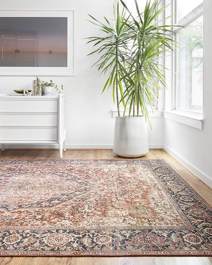 Loloi Layla Collection LAY-08 Red/Navy 3'-6" x 5'-6" .13" Thick Accent Rug, Soft, Durable, Vintage Inspired, Distressed, Low Pile, Non-Shedding, Easy Clean, Printed, Living Room Rug