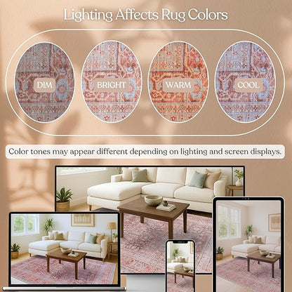 Fame Living Washable Area Rug. Modern Farmhouse. Vintage. Turkish. Bohemian. Distressed. Oriental. Traditional. Rugs for Living Room. Dining. Bedroom. Office. Entryway. Foyer. (860TT, 2'5" x 6'5")