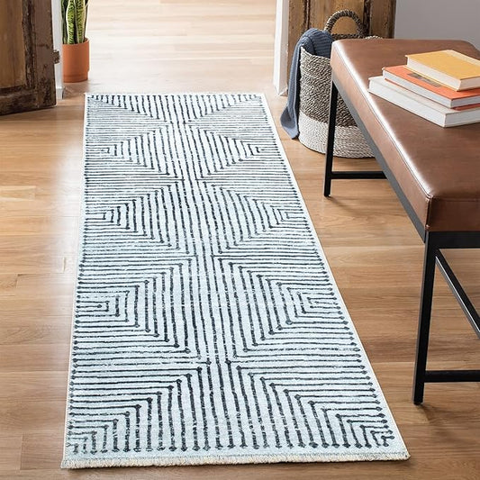 Bloom Rugs Caria Washable Non-Slip 10 ft Runner - Ivory/Black Striped Runner for Entryway, Hallway, Bathroom, and Kitchen - Exact Size: 2'6" x 10'