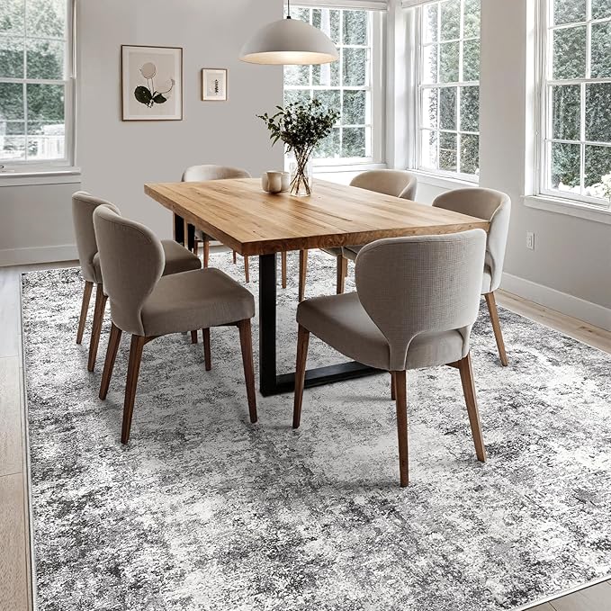 5x8 Area Rug Living Room Rugs - Washable Neutral Modern Abstract Soft Thin Large Rug Indoor Floor No Slip Rug Carpet for Bedroom Under Dining Table Home Office Decor - Grey
