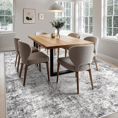 7x9 Area Rug Living Room Rugs - Washable Neutral Modern Abstract Soft Thin Large Rug Indoor Floor No Slip Rug Carpet for Bedroom Under Dining Table Home Office Decor - Grey