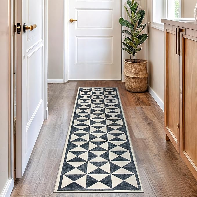 Rugshop Geometric Diamond Washable Non Slip Runner Rug 2' x 10' Cream
